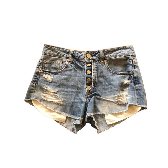 American Eagle Pants - American Eagle Denim Jean‎ Shorts Hi-Rise Festival Button Fly Distressed Size 2